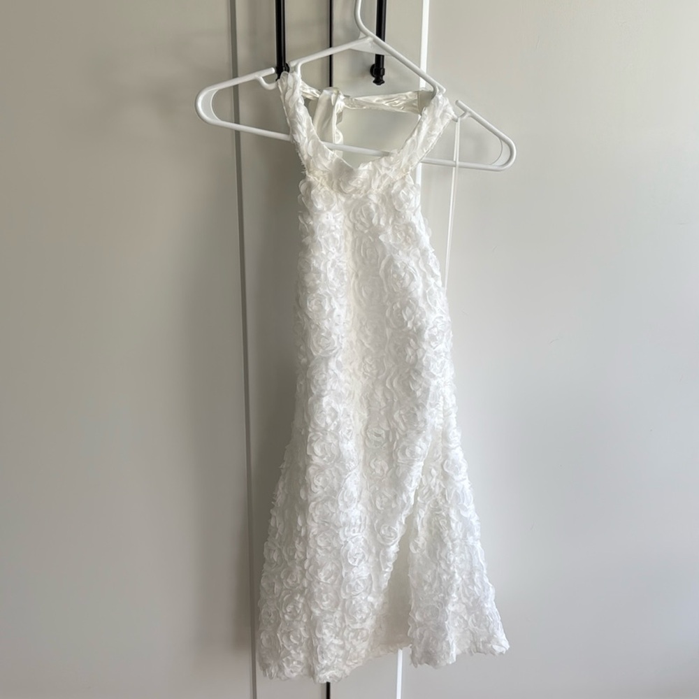 12th Tribe Maya White Floral Appliqué Halter Mini Dress